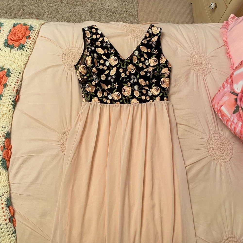 Floral Embroidered Dress with light pink Skirt